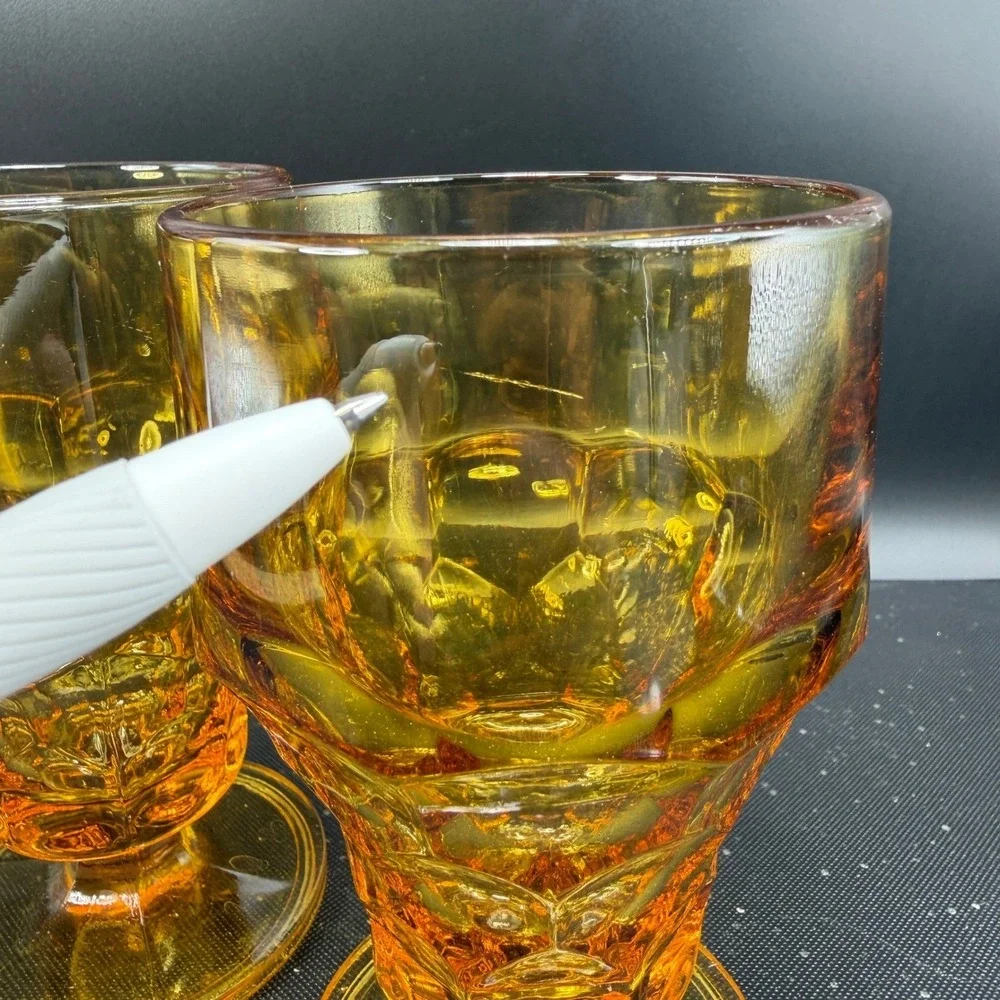 Anchor Hocking Georgian Amber Glass Goblets Thumbprint Whitehall Footed Set of 2